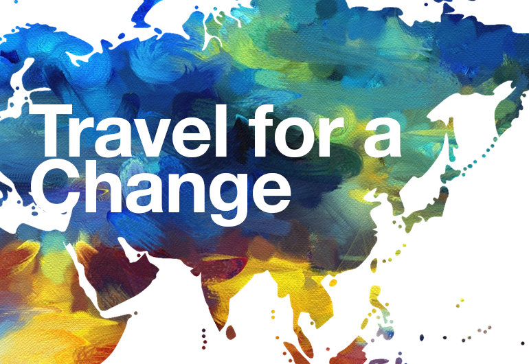 A colorful map with Greenheart Travel's tagline.